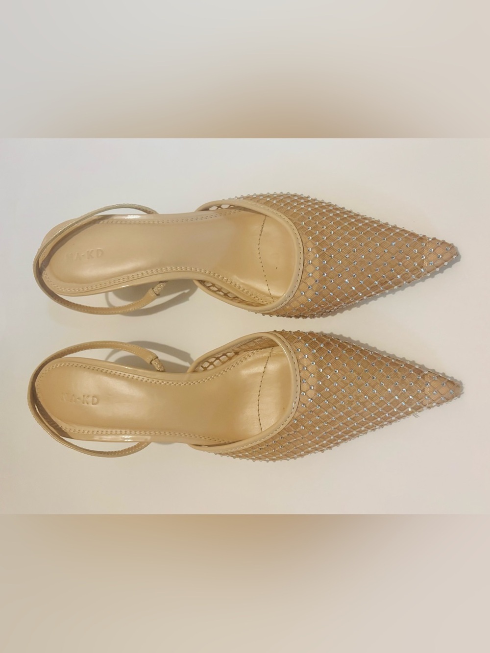 Beige Rhinestone Slingback Kitten Heels Women's Dress Shoes